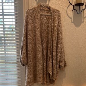 ANDTHEWHY Popcorn Eyelash Knit Open Front Drape Sweater Beige White Sz M/L